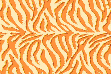 Full Seamless Zebra Tiger Worn Pattern Textile Texture. Distressed Vector Background. Orange Yellow Animal Skin for Women Dress Fabric Print.