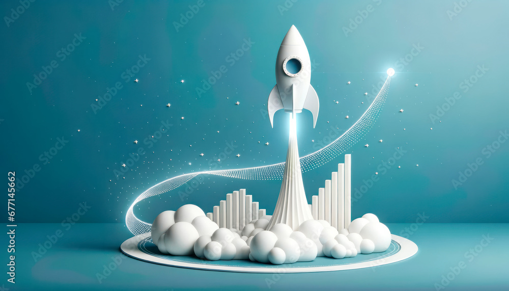 Aufkleber Paper art style rocket launch with graph. Generative AI