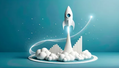 Foto op Plexiglas Paper art style rocket launch with graph. Generative AI © Who is Danny