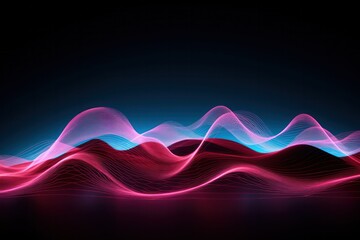 neon pink blue wavy lines dynamic illustration with copy space. Information flow, data visualization, presentation visual, tech industry company website banner.