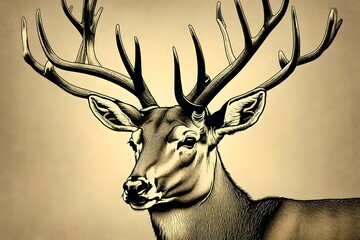 deer head with horns ,deer head silhouette ,deer head vector ,deer head profile ,deer in the forest ,deer illustration ,deer background ,AI GENERATED - obrazy, fototapety, plakaty