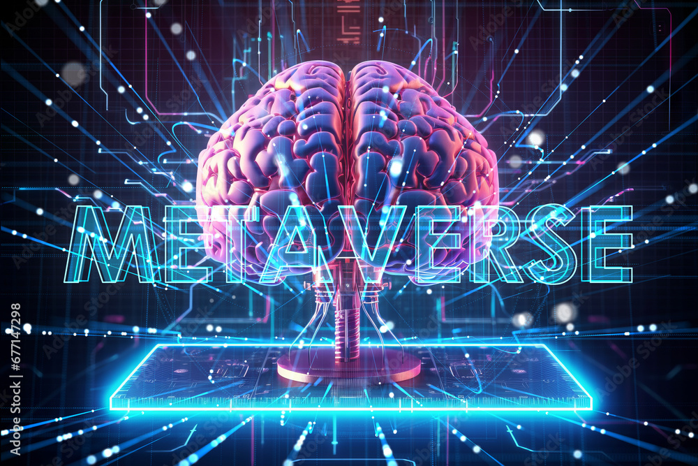 Aufkleber brain concept with metaverse connectivity. generative ai