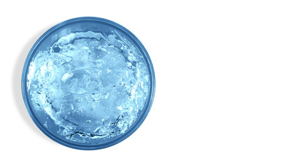 Transparent blue cosmetic gel in a round jar. On an empty background.