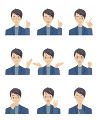 色々な表情をした男性のイラストセット3（仕草付き）