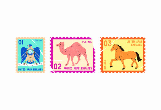 UAE stamps collection set on a whait background ? vector