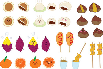 겨울철 간식 모음 일러스트 그림