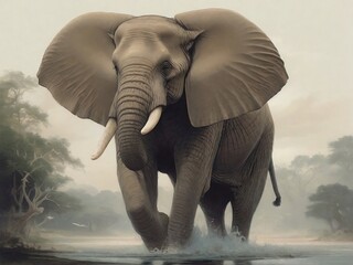 Indian elephant . Created with Generative Al technology