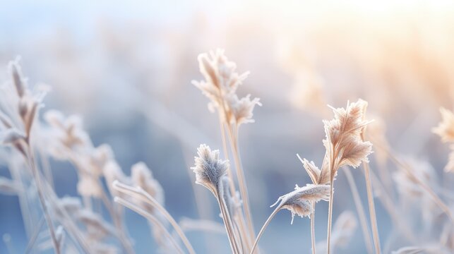 Close-up, hazy background image of hoarfrost outside