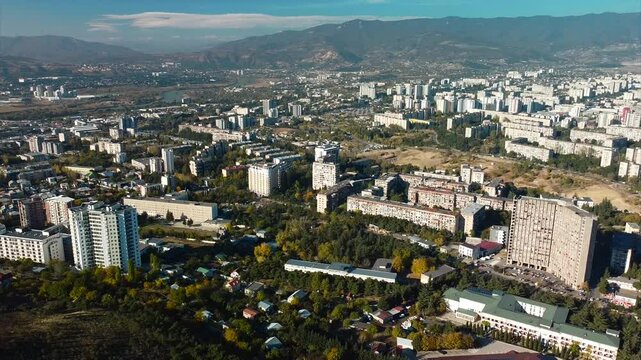 aerial view of urban scene of Tbilisi, Capital of Georgia, residential district