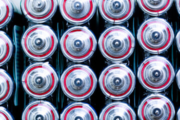 Battery,Closeup of pile of used alkaline batteries. Close up colorful rows of selection of AA...
