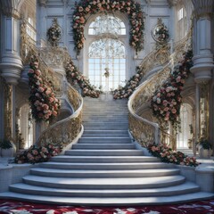 Obraz premium Palace Staircase Wedding Digital Backdrop