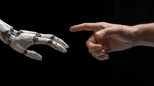 AI artificial intelligence hand human robot partnership machine learning generative technology advancement