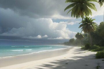 Beach with clouds and palm trees