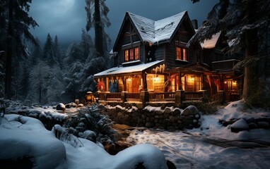 the Coziness of a Snowy Wilderness Rustic Cabin