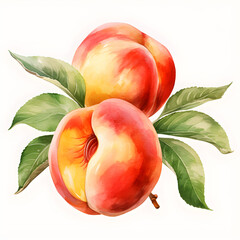 Peach, Fruits, Watercolor illustrations