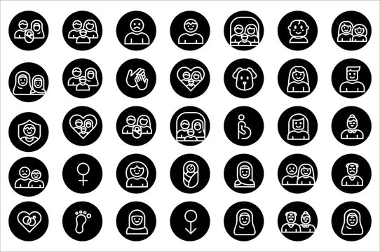 People icon set. Containing group, family, human, team, community, friends, population and senior icons. Solid icon collection.