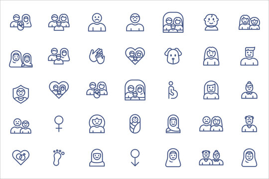 People icon set. Containing group, family, human, team, community, friends, population and senior icons. Solid icon collection.