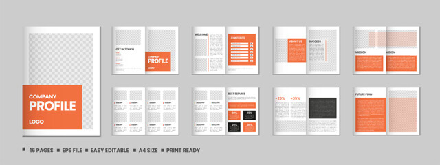 Company profile, multipage flyer brochure, 16 pages portfolio magazine, annual report, catalog and a4 multipage template design - obrazy, fototapety, plakaty