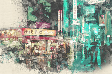 Illustratiom with Japan street