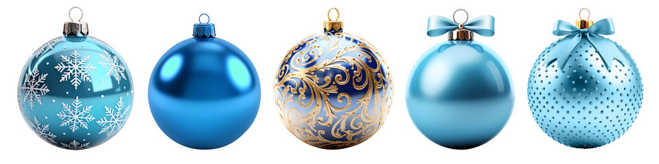 Blue Christmas Balls Realistic 3D Style Set - obrazy, fototapety, plakaty