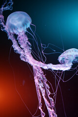 beautiful colorful jellyfish medusa swim underwater in ocean or zoo © goami