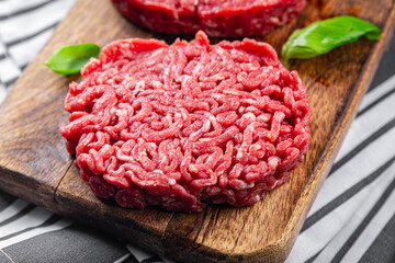 cutlet raw meat beef burger eating cooking appetizer meal food snack on the table copy space food background rustic top view