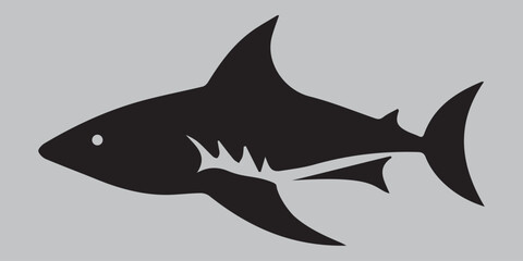 The black silhouette of a shark. Vector icon on a gray background	