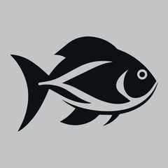 A black icon of a fish. Silhouette. Vector on gray background.