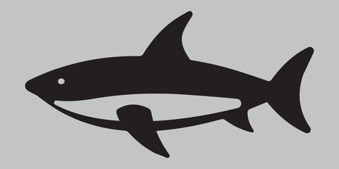 The black silhouette of a shark. Vector icon on a gray background	