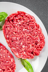 cutlet raw meat beef burger eating cooking appetizer meal food snack on the table copy space food background rustic top view
