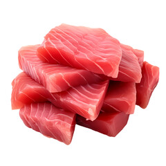 Fresh tuna meat pieces on transparent background