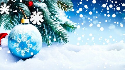 Fototapeta na wymiar blue christmas ball on snow