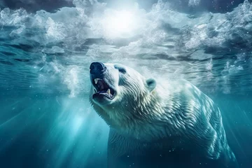 Keuken spatwand met foto Global warming or climate change concepts with north pole ice melting.ozone environment and polar bear animal life.greenhouse effect.save the world for future living © Limitless Visions