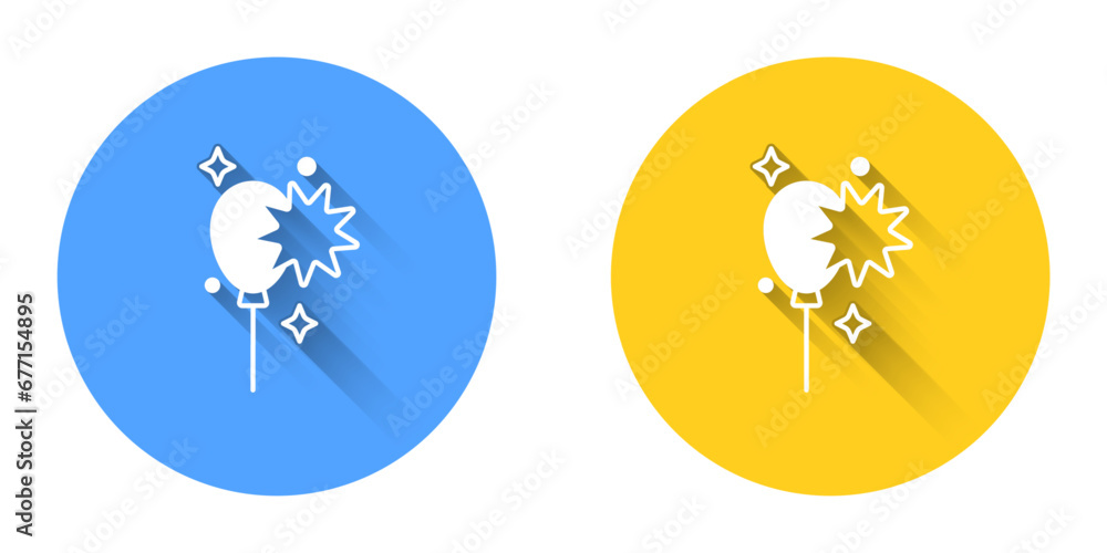 Poster white balloons with ribbon icon isolated with long shadow background. circle button. vector