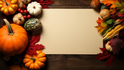 Naklejka na ściany i meble Thanksgiving Creative Illustration for your website banner with Turkey, Autumn Colors, copy space, colorful background, minimalist, warm and cozy, Celebrate the Fall Season with Gratitude