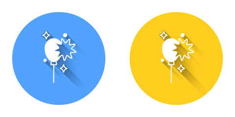 White Balloons with ribbon icon isolated with long shadow background. Circle button. Vector