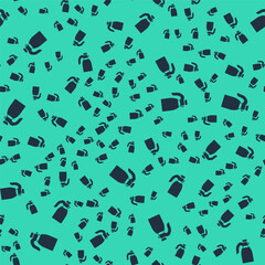 Black Garden sprayer for water, fertilizer, chemicals icon isolated seamless pattern on green background. Vector