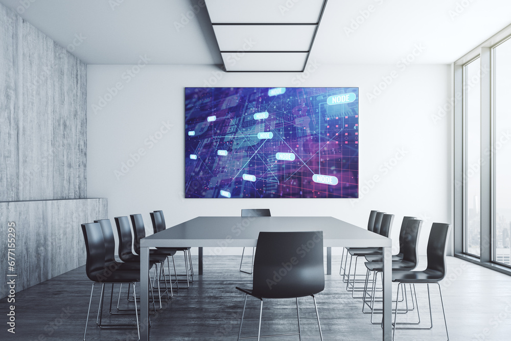 Aufkleber abstract programming language hologram on presentation monitor in a modern boardroom, artificial int