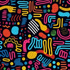 Fun colorful line doodle seamless pattern