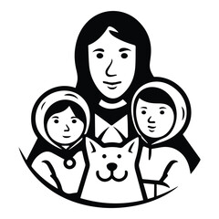 Mother With Kids Flat Icon Isolated On White Background