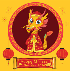 happy chinese new year 2024, year of the dragon, 
happy new year illustration for posters, cards, calendars, 
signs, banners, websites, public relations and other designs