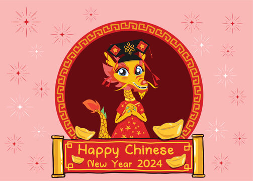 happy chinese new year 2024, year of the dragon, 
happy new year illustration for posters, cards, calendars, 
signs, banners, websites, public relations and other designs