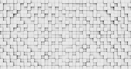 Random waving white tiled cubic floor. Abstract block wall background. 3D rendering.