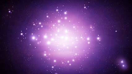 Fototapeta na wymiar Purple stars in space. Constellations with young stars in our galaxy. The birth of stars from cosmic plasma.