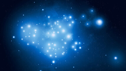 Clusters of stars in the universe. Bright constellation in outer space. Hot blue stars in a cloud of gas.