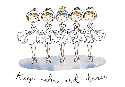 Dance of the little swans. Little cute cartoon princess ballerinas