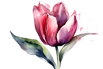 Watercolor tulip isolated on white background