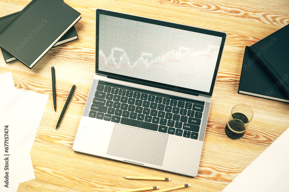 Aufkleber modern computer screen with abstract financial diagram, banking and accounting concept. 3d rendering