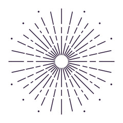 Obraz premium Sunburst firework explosion, bursting or light rays, linear drawing. Vector trendy hand drawn retro isolated design element