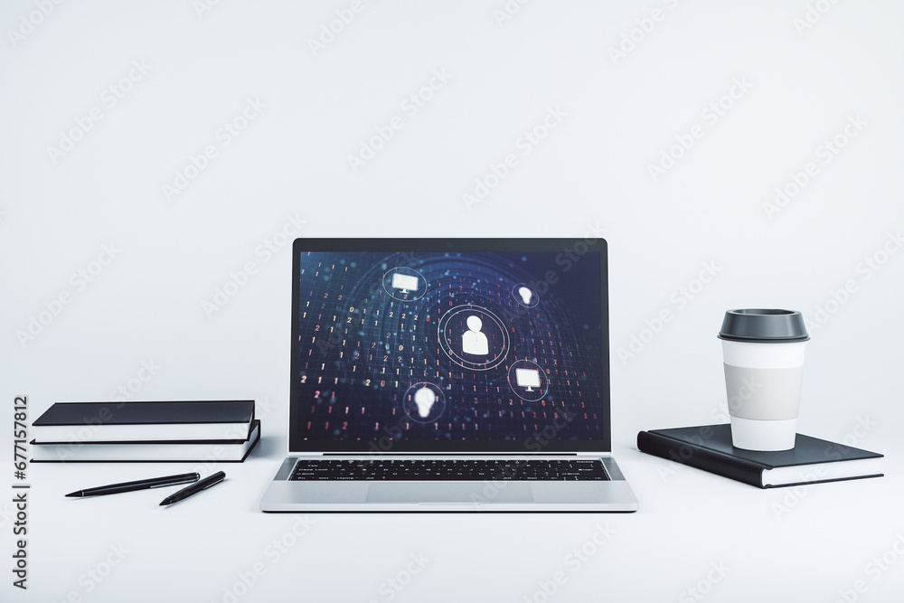 Aufkleber Modern computer monitor with social network icons concept. Marketing and promotion concept. 3D Rendering